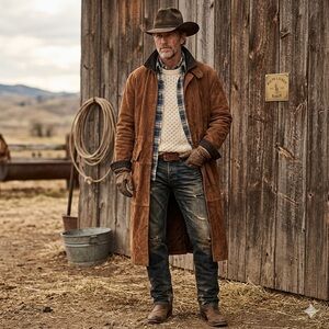 South Wind Western Suede Duster Jacket Men’s 1X Brown Leather Trench Ranch Coat